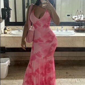 Pink Floral Scoop Neck Maxi Dress - Women